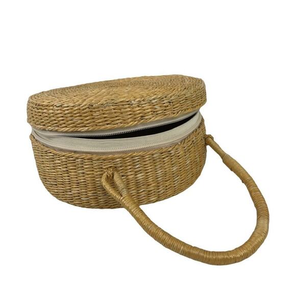 Romar Corp 90's Coastal Round Woven Rattan Clutch Purse Straw Handbag Neutral - Picture 9 of 16
